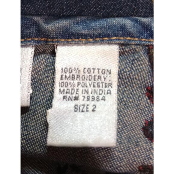 Chicos Jacket Womens 2 Blue Embroidered Boho Open Front Cotton Floral Houses - Picture 6 of 7